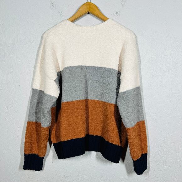 TS Colorblock Stripe Crewneck Sweater Lon Sleeve Felted Soft Cozy Casual - L - Picture 3 of 5